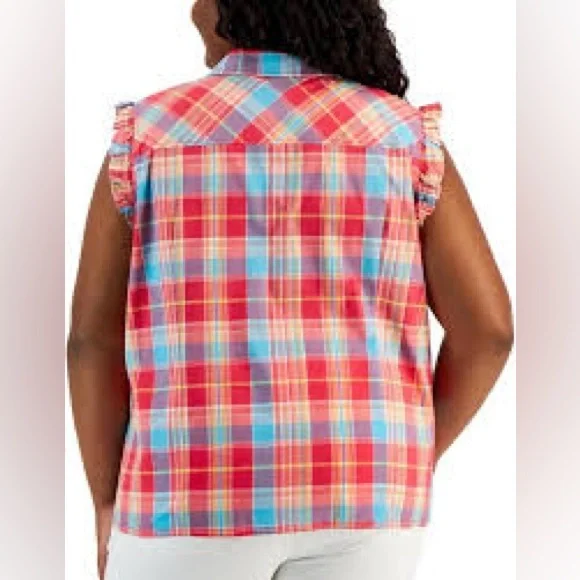 NWT Tommy Hilfiger Plaid Flutter Sleeveless Sleeve Plus Size Top Size 2X - Picture 2 of 9